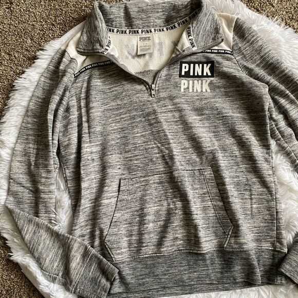 Victoria’s Secret PINK Quarter Zip Pullover Sweatshirt Gray Womens Size Small - Picture 7 of 9